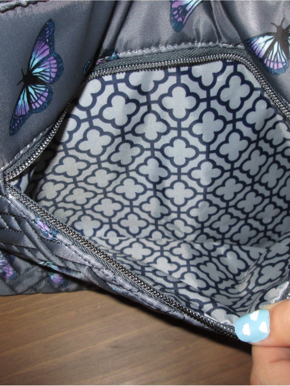 lug Gray Quilted Crossbody Bag with Purple & Teal Butterfly Print - Picture 3 of 8